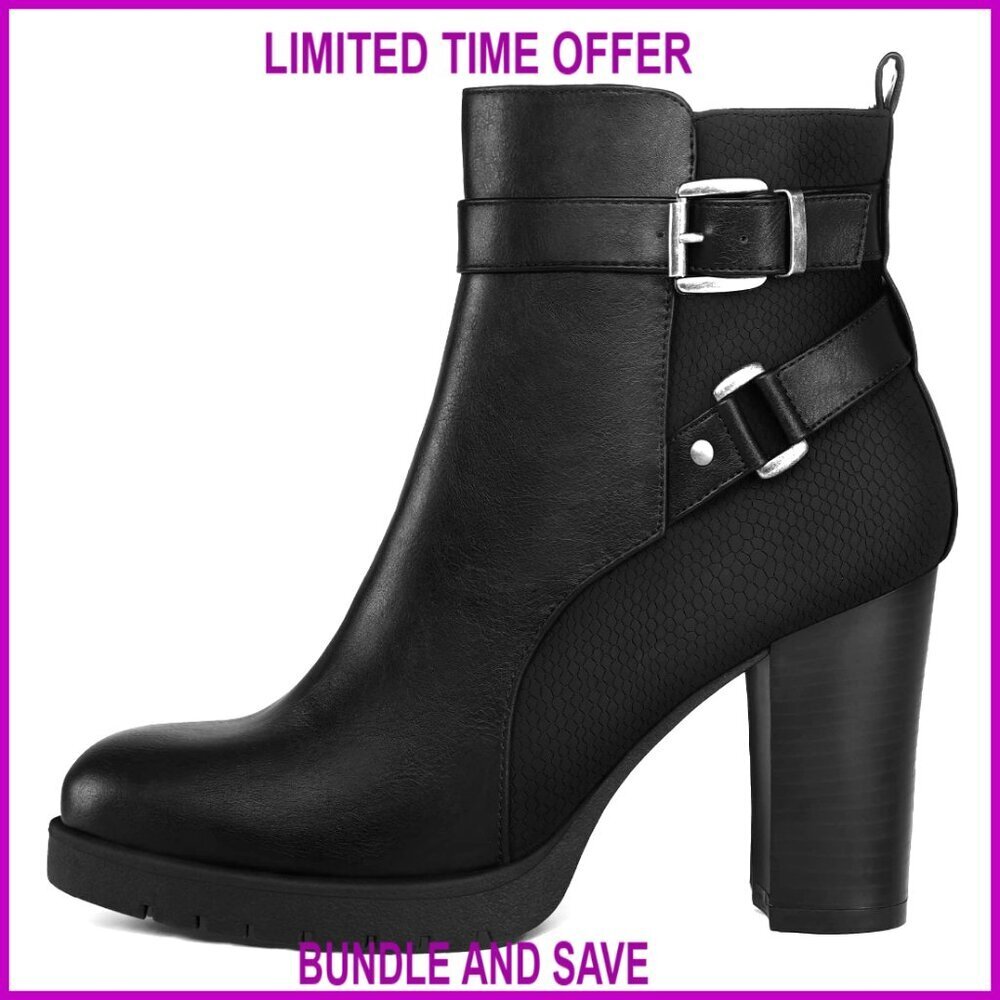 Women's Ankle Boots Chunky Stacked Heel Zipper Booties PU Material
